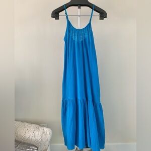 Olivaceous Teal Blue Cotton Gauze Maxi Dress